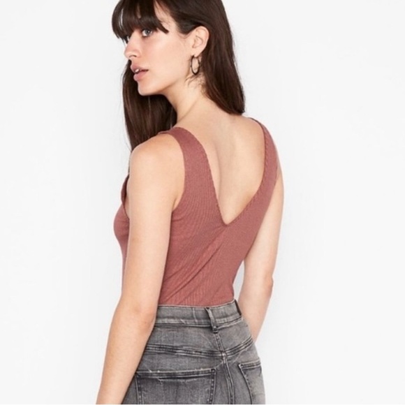 Express✨Double V Plunge Ribbed Tank Top- Mauve - Picture 2 of 5